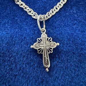 Ukrainian Orthodox Silver Cross Pendant Necklace